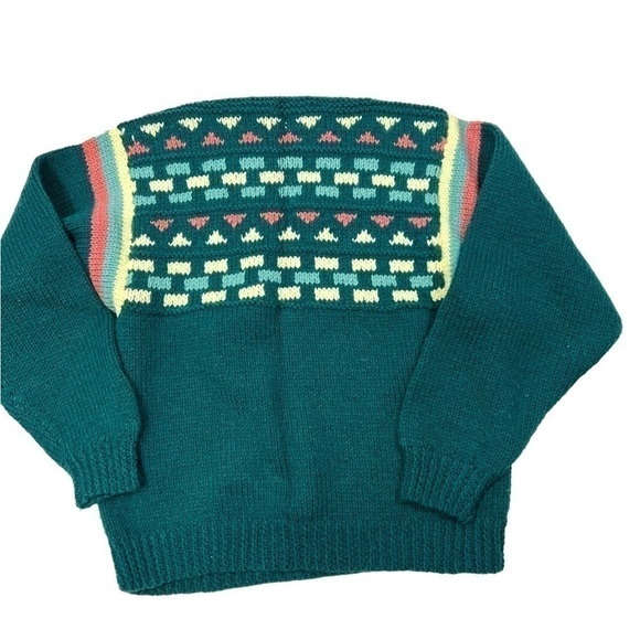 Vintage Handmade Boatneck Sweater Geometric Print - Picture 6 of 10